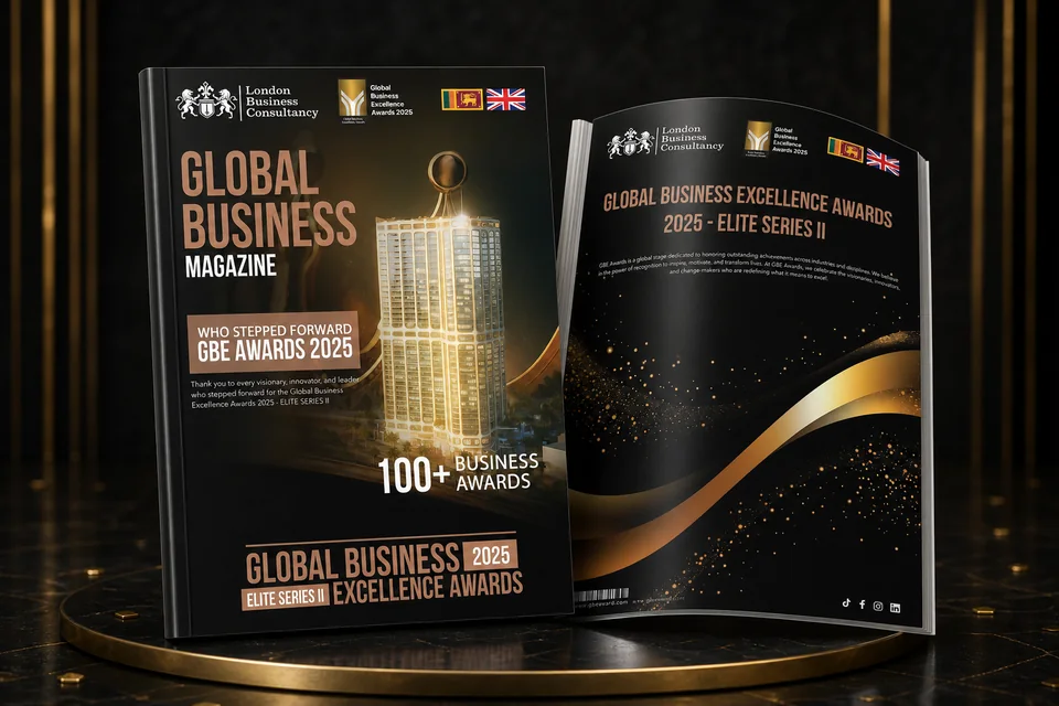 GBE Awards 2025 magazine cover and curved final page mockup